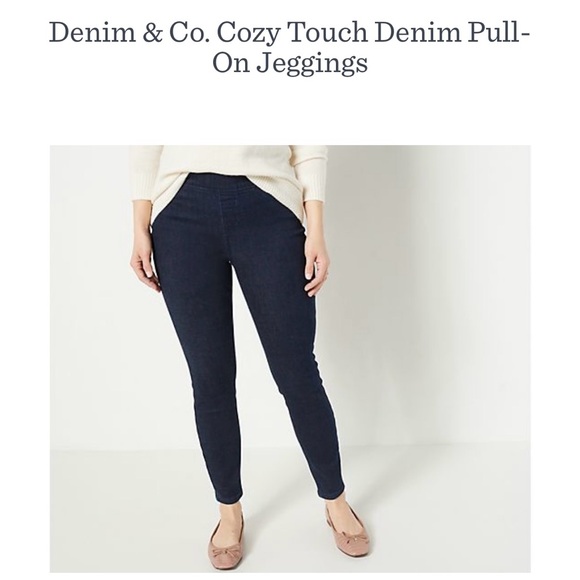 Denim & Co Black Cozy Touch pull on regular Jeggings - Picture 1 of 8